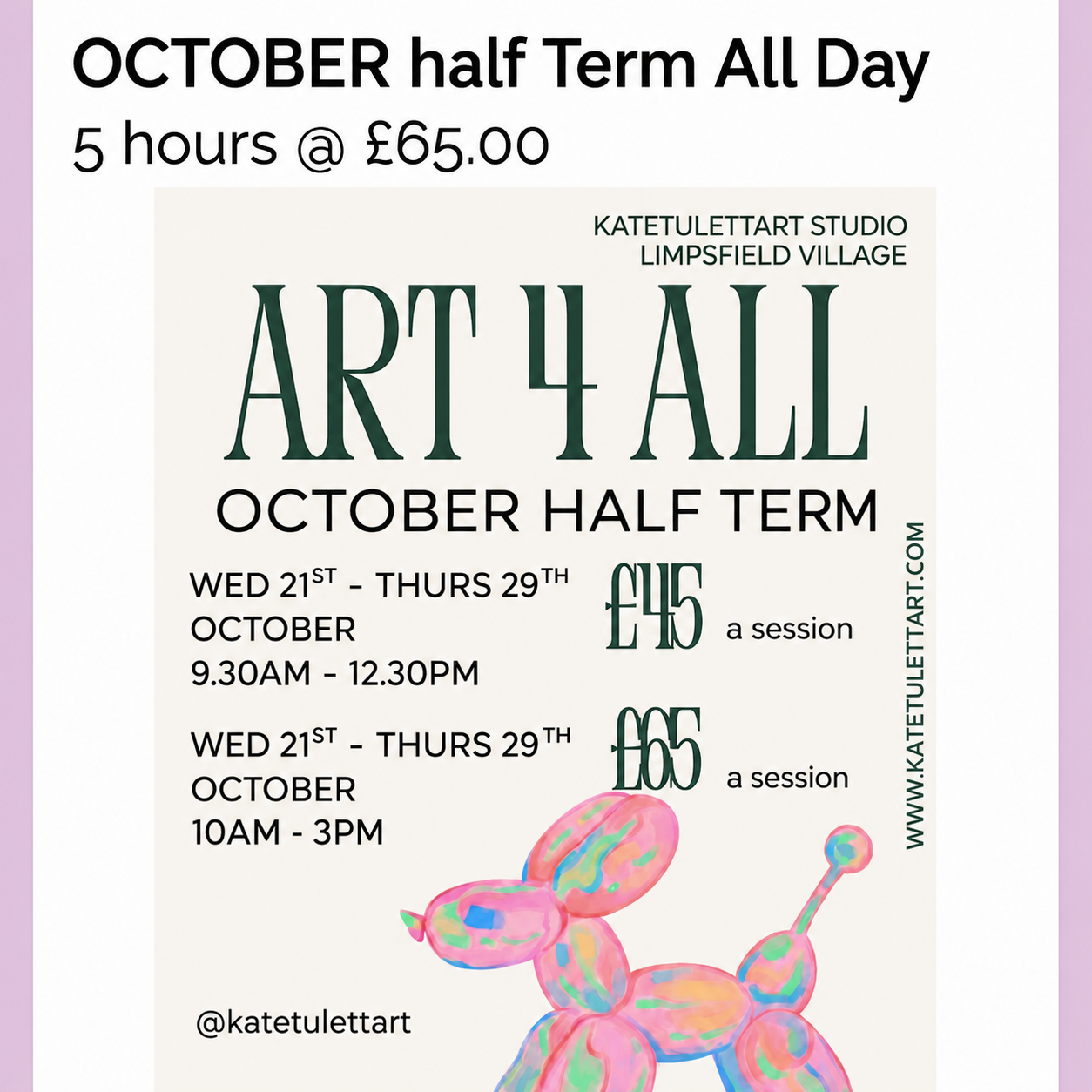 October half-term all-day art session