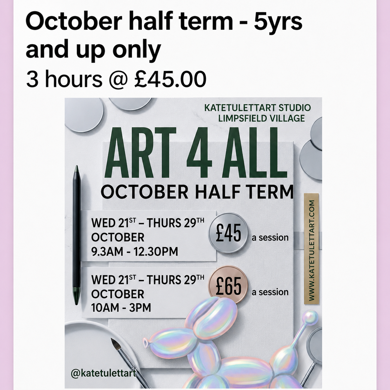 October half-term three-hour art session